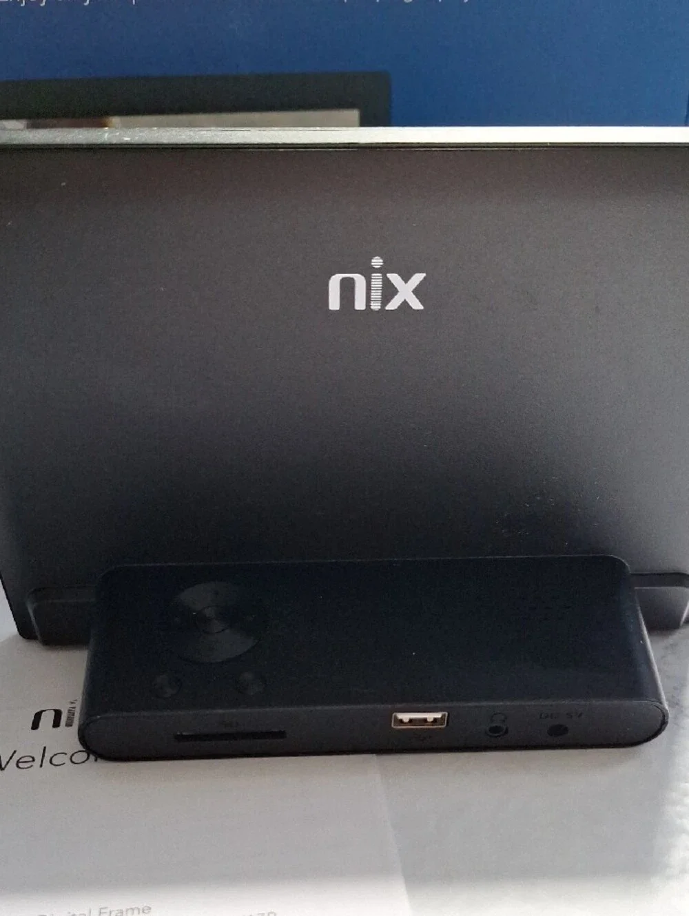Nix 8-Inch Digital Photo Frame in Black and Blue Packaging